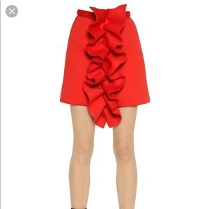 Nicopanda Women's Red Ruffled Bonded Jersey Skirt